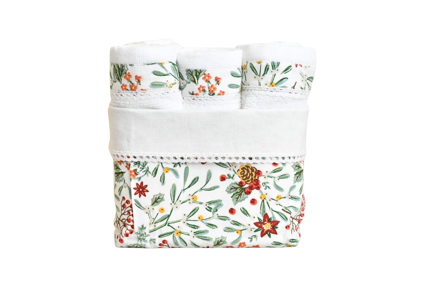 Flora - White ( Cordinated Basket of 6 Face Towels )