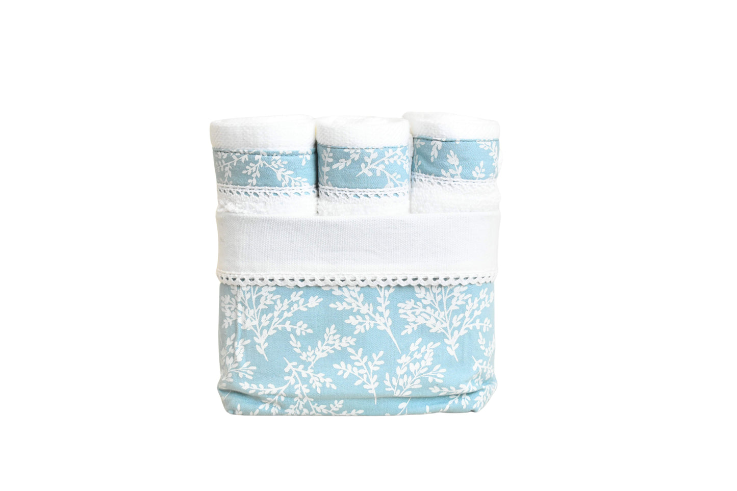 Ferns - Turquoise ( Cordinated Basket of 6 Face Towels )