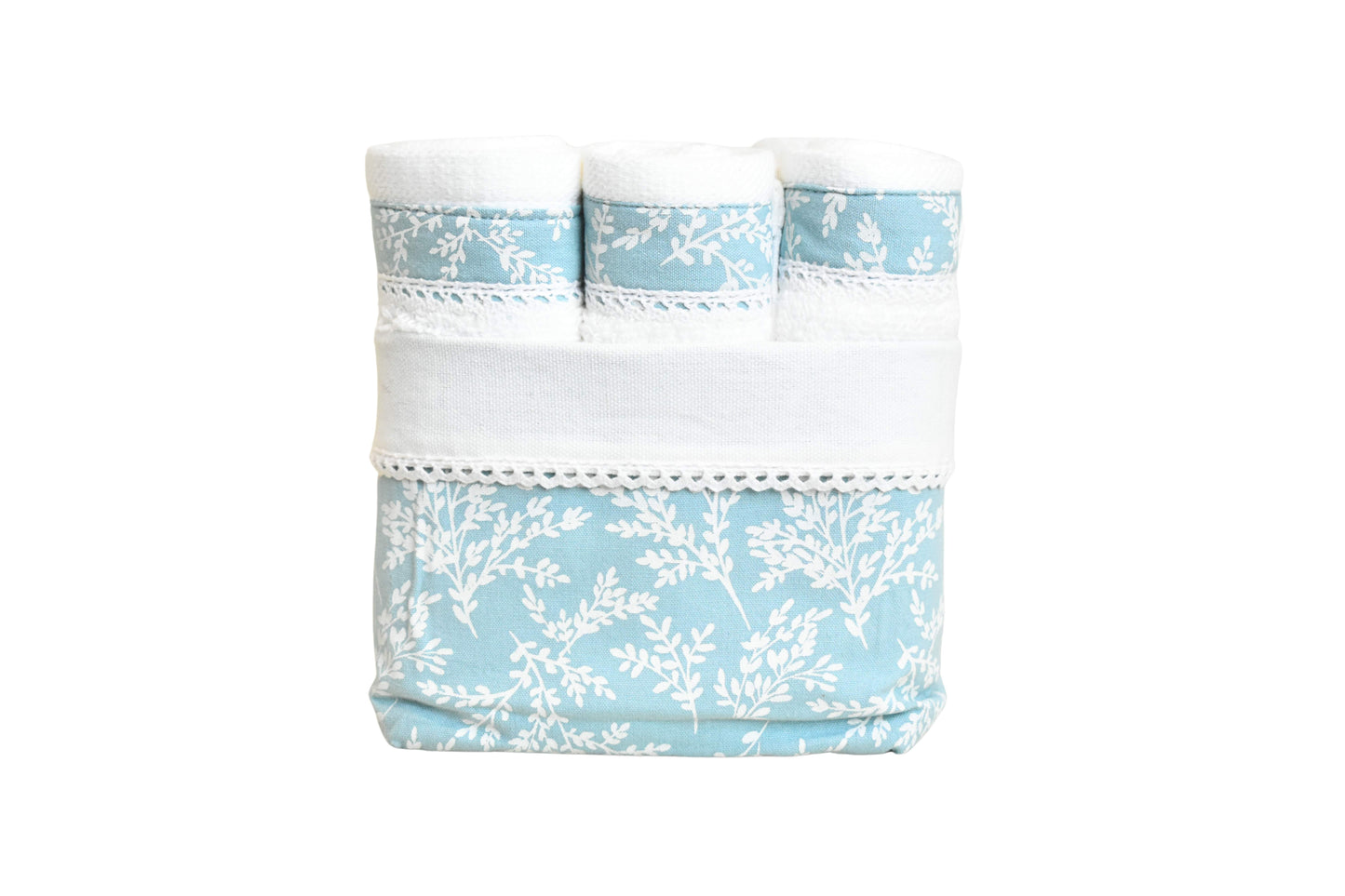 Ferns - Turquoise ( Cordinated Basket of 6 Face Towels )