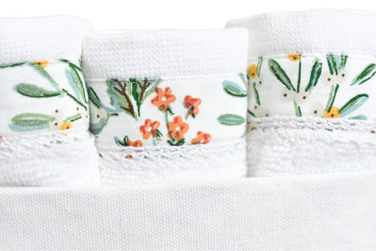Flora - White ( Cordinated Basket of 6 Face Towels )