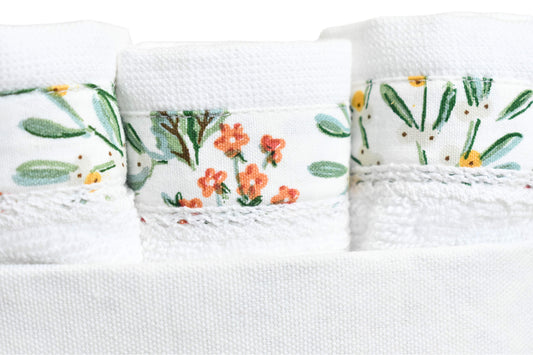Flora - White ( Cordinated Basket of 6 Face Towels )