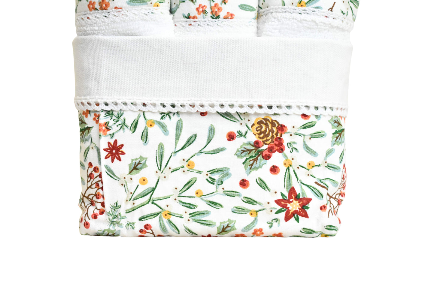 Flora - White ( Cordinated Basket of 6 Face Towels )