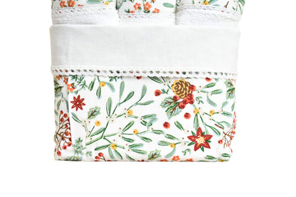 Flora - White ( Cordinated Basket of 6 Face Towels )