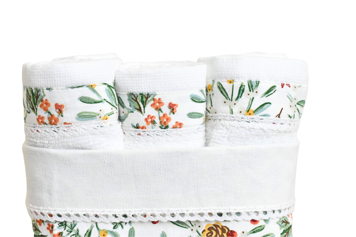 Flora - White ( Cordinated Basket of 6 Face Towels )