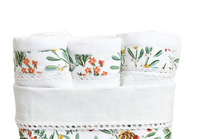 Flora - White ( Cordinated Basket of 6 Face Towels )