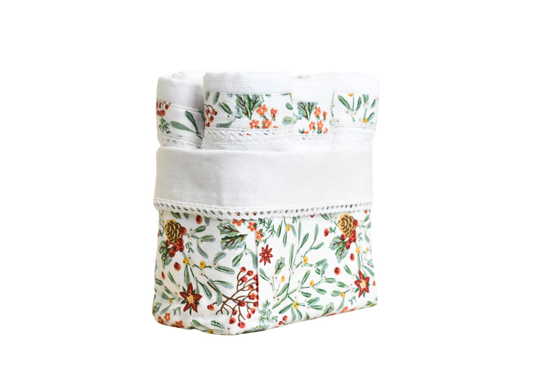 Flora - White ( Cordinated Basket of 6 Face Towels )