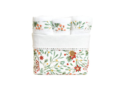 Flora - White ( Cordinated Basket of 6 Face Towels )