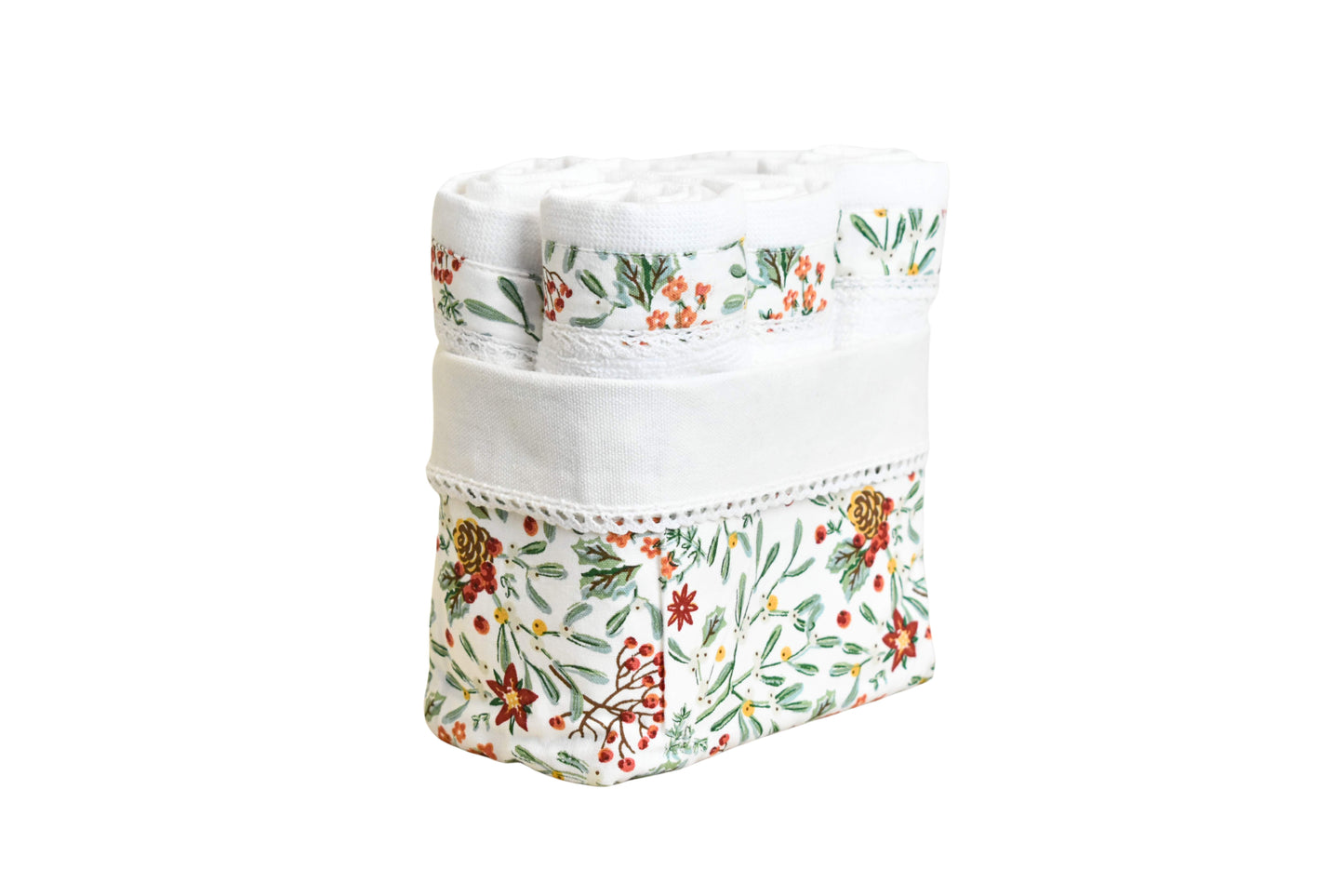 Flora - White ( Cordinated Basket of 6 Face Towels )