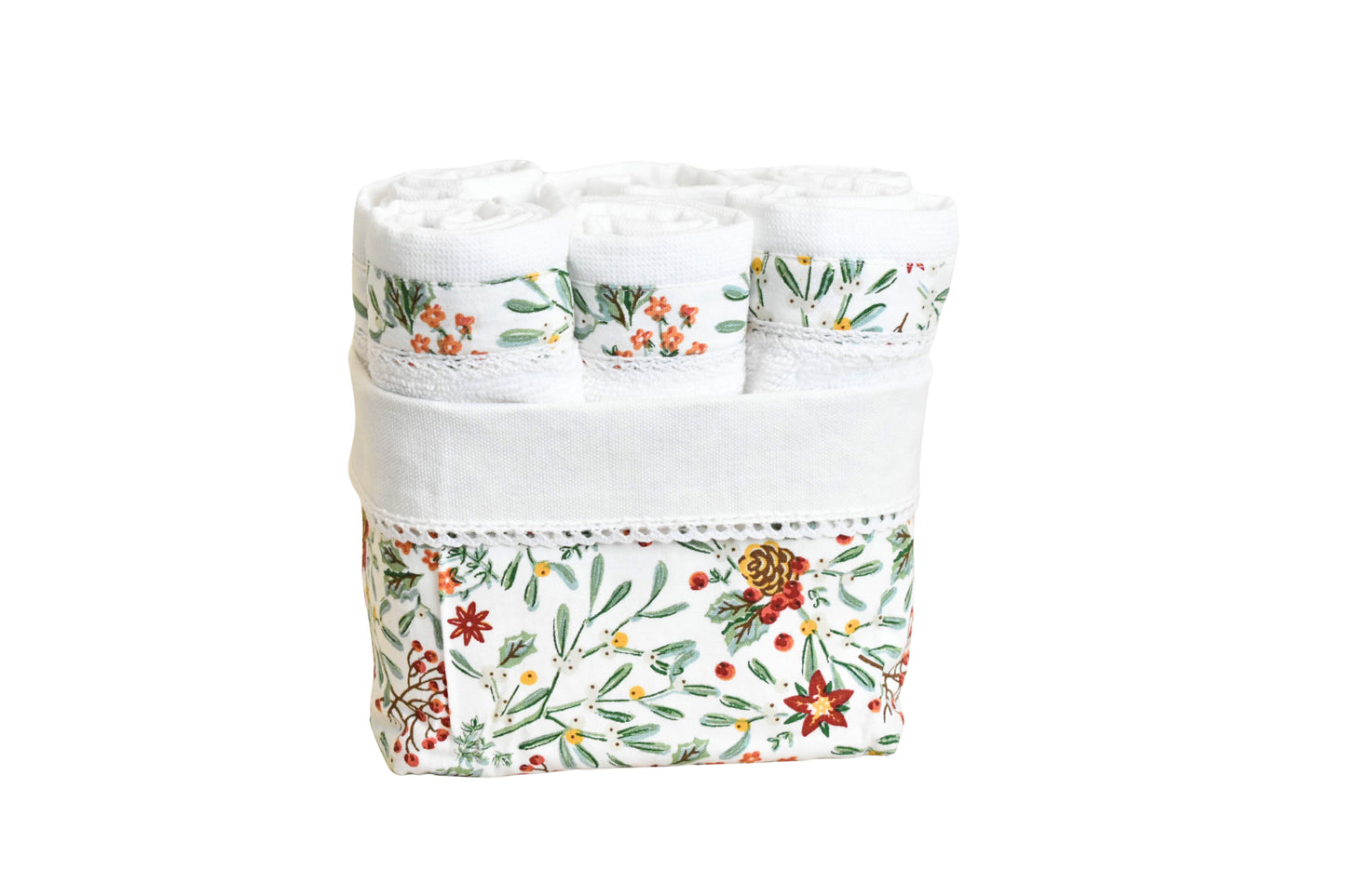 Flora - White ( Cordinated Basket of 6 Face Towels )