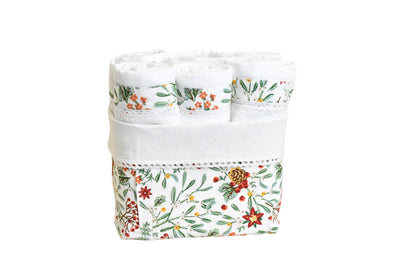 Flora - White ( Cordinated Basket of 6 Face Towels )