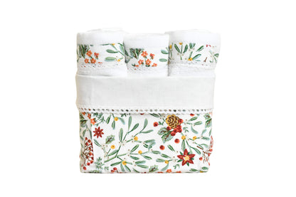 Flora - White ( Cordinated Basket of 6 Face Towels )