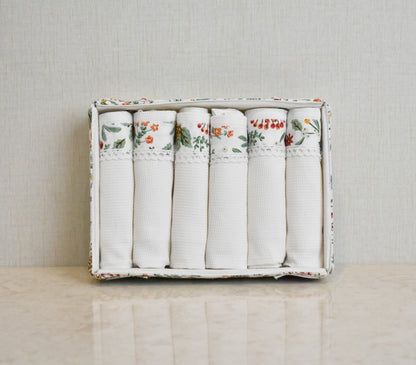 Flora - White ( Cordinated tray of 6 Napkins )