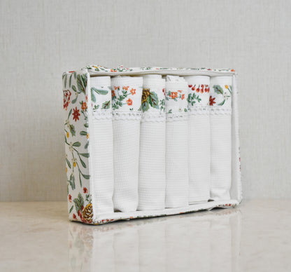 Flora - White ( Cordinated tray of 6 Napkins )